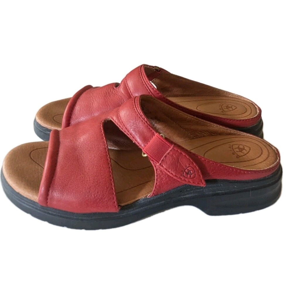 Ariat Red Leather Slide Sandals sz 7.5 M adjustable slip on comfort Open Toe